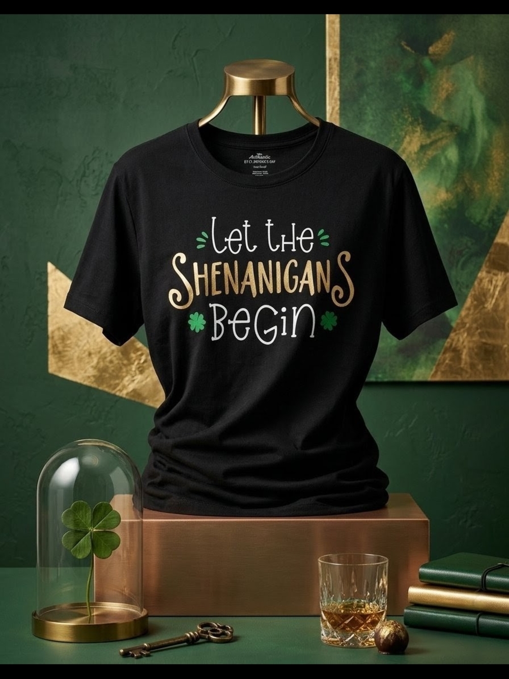 Celebrate It Black Tee with Gold, White & Green St. Patrick’s Graphic